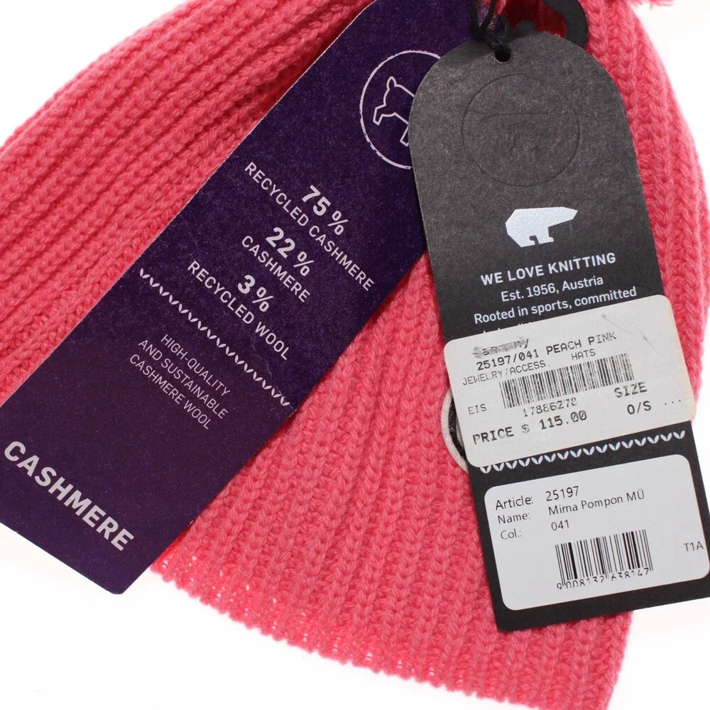 Eisbar NWT Mirna Pompom Knit Beanie Hat One Size in Pink Cashmere/Wool